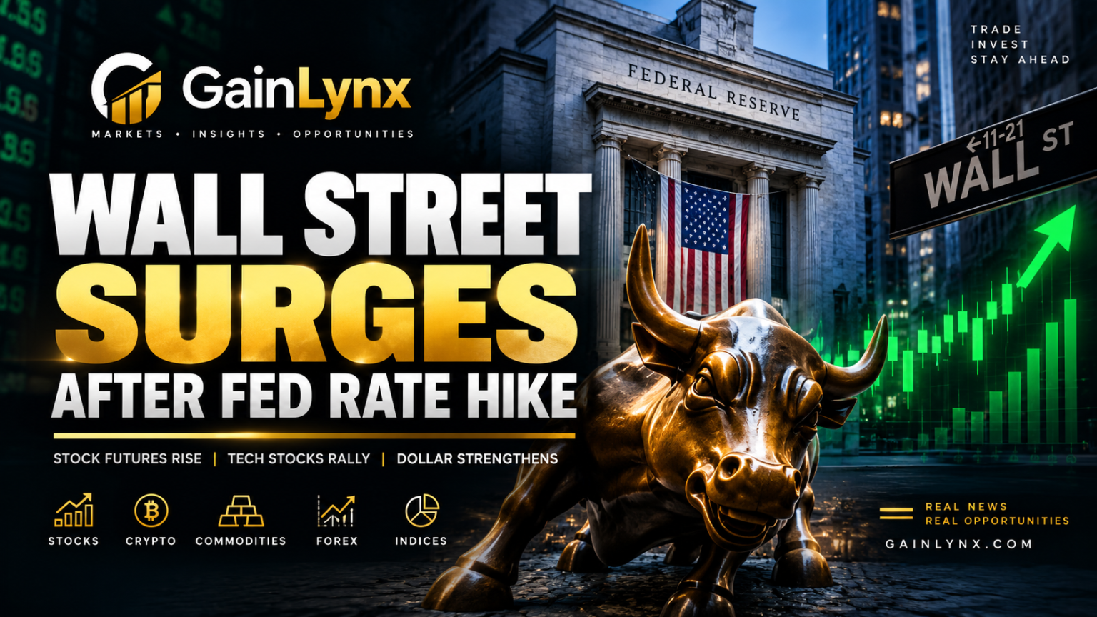 Wall Street surges after Fed rate hike as U.S. stock futures and tech stocks rally