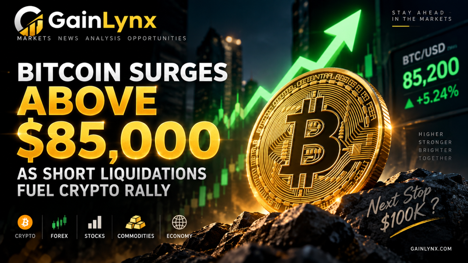 Bitcoin Surges Above $85,000 as Short Liquidations Fuel Crypto Rally Bitcoin surges above $85K as short liquidations fuel crypto rally