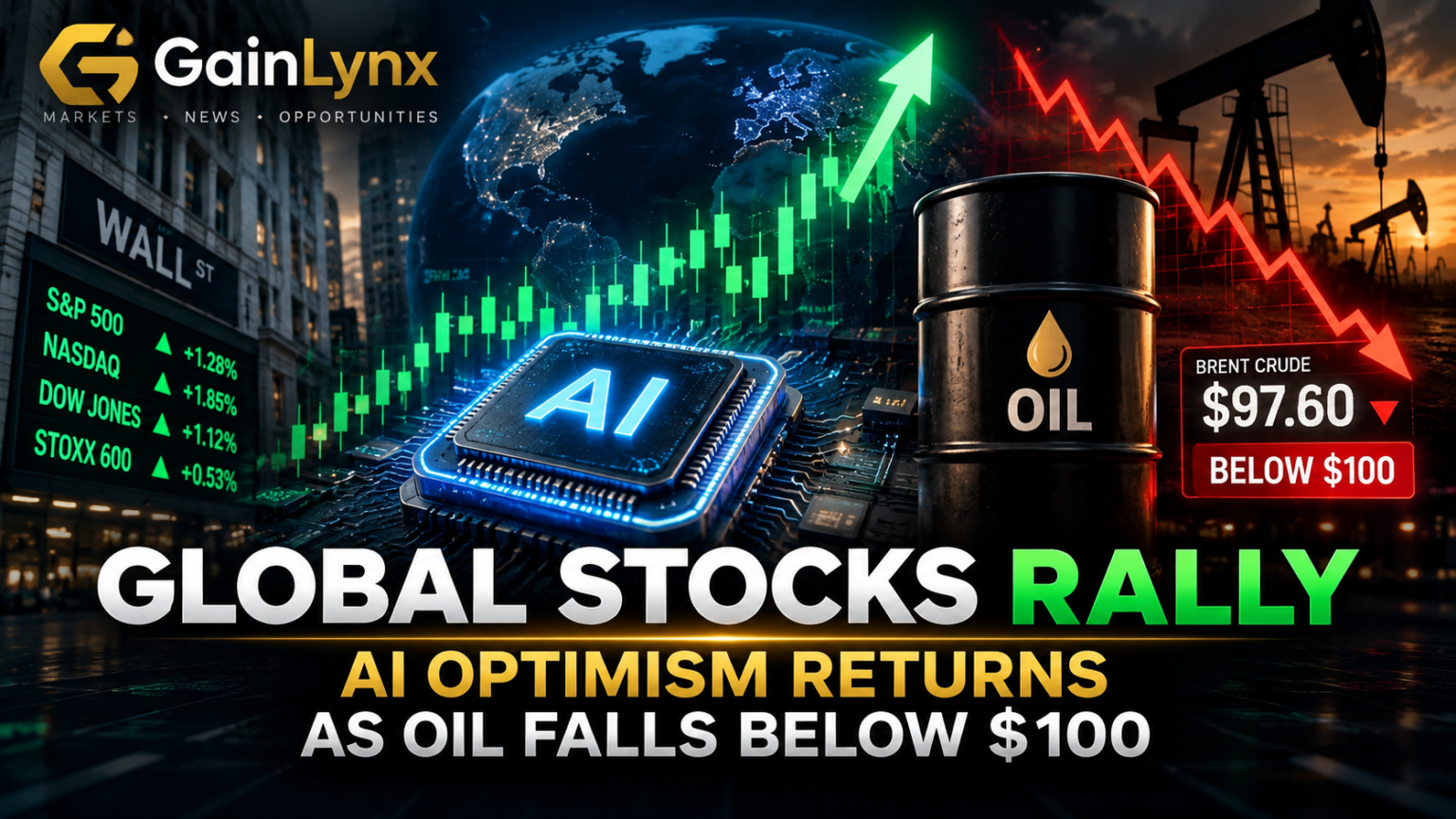 Global Stocks Rally as AI Optimism Returns and Oil Falls Below $100 Global stocks rally as AI optimism lifts technology shares and oil falls below $100
