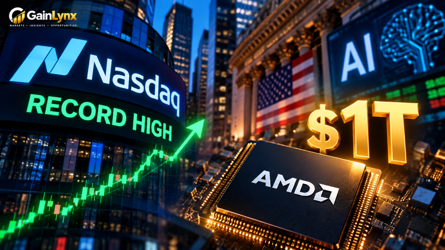 Nasdaq record high as AI stocks rally and AMD reaches $1 trillion market value