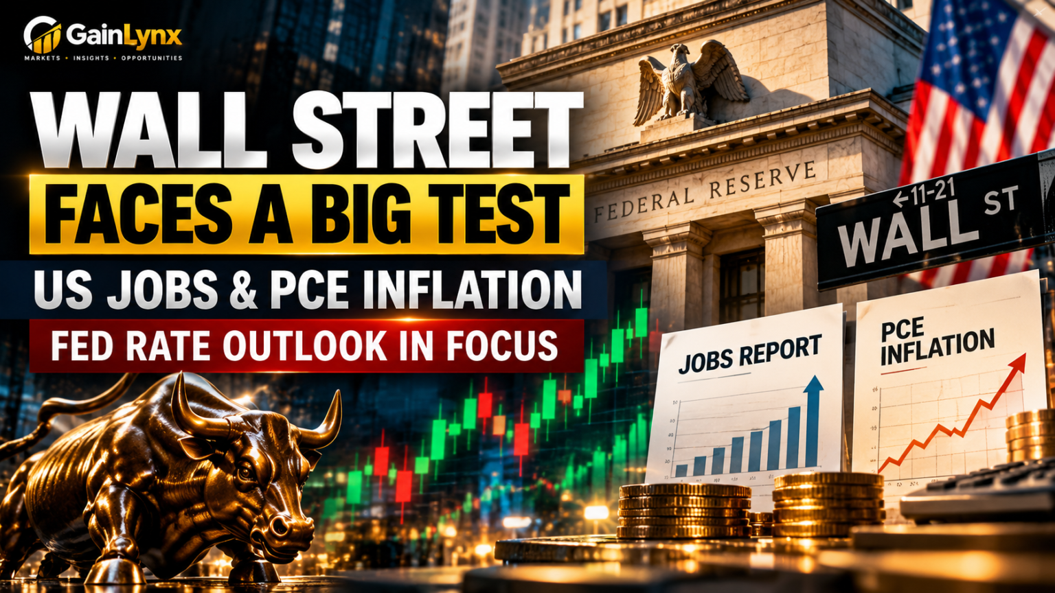 Wall Street market graphic ahead of US jobs and PCE inflation data