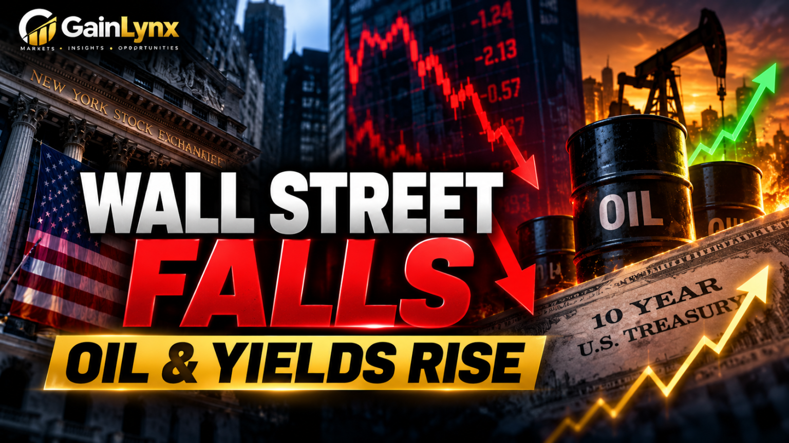 Wall Street falls as oil prices and Treasury yields rise