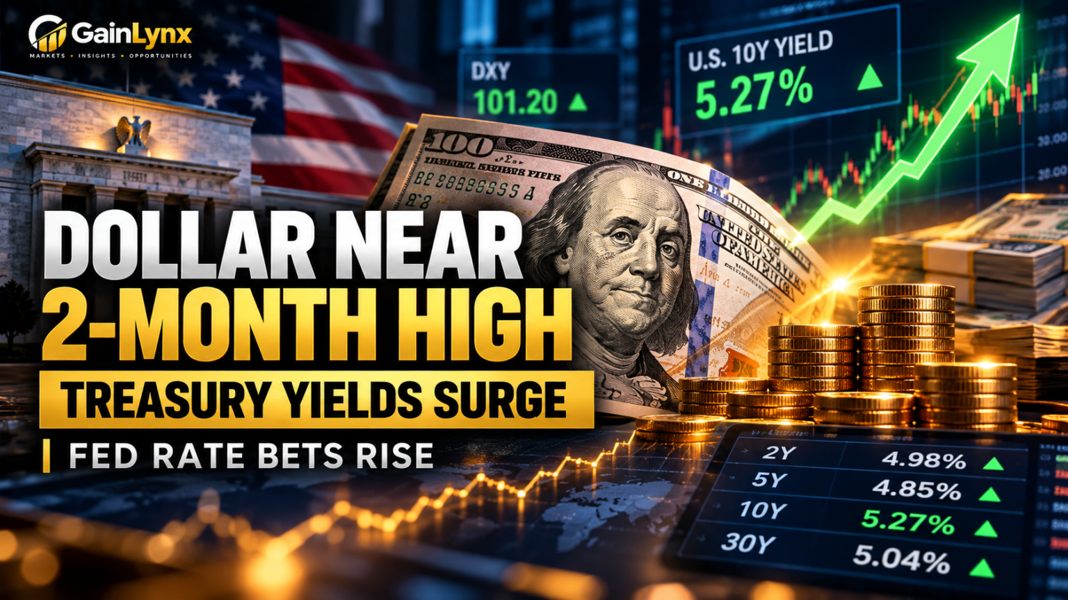 Dollar near two-month high as U.S. Treasury yields surge