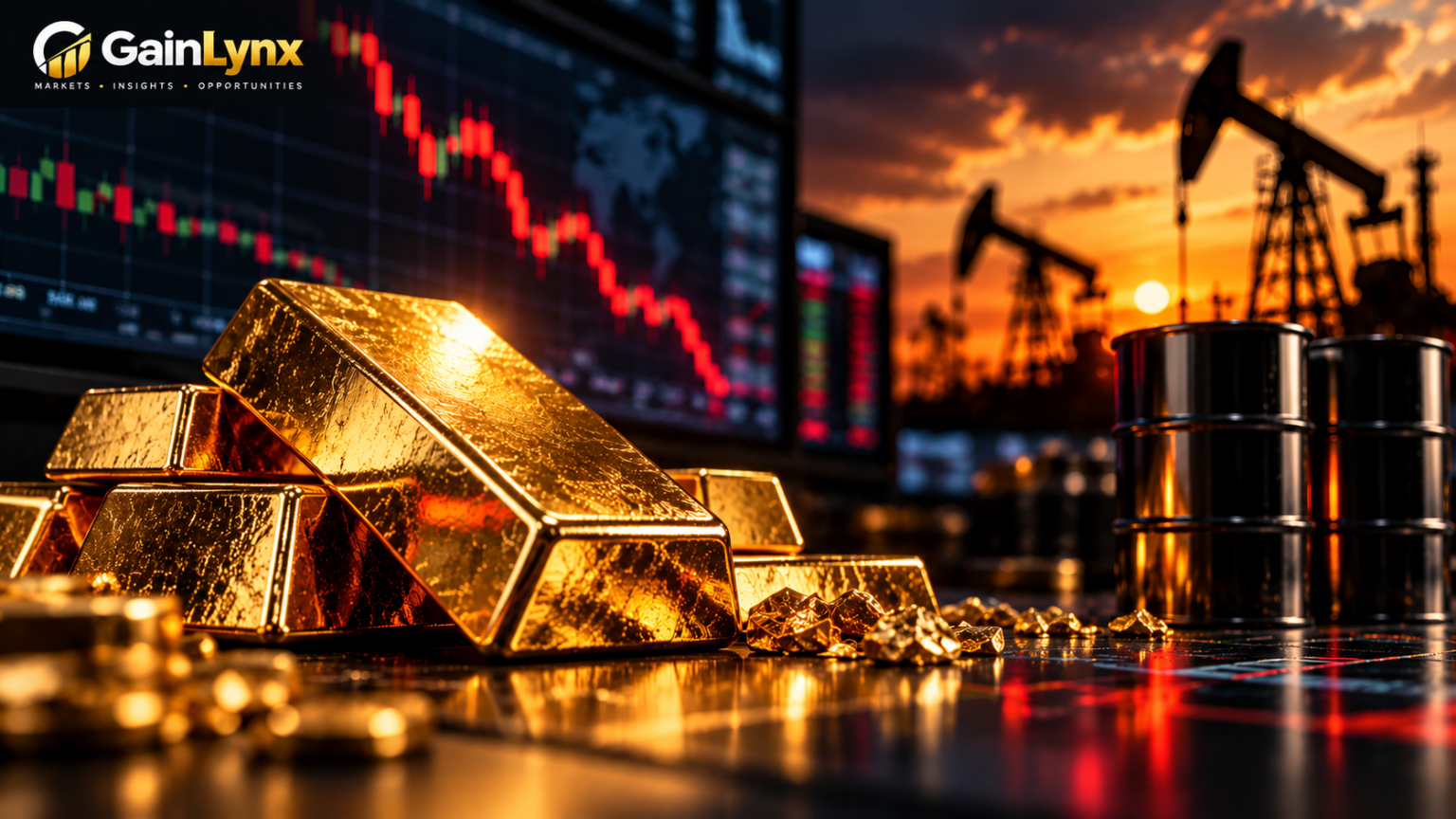Gold bars representing the decline in gold prices below $4,000 amid Federal Reserve interest rate concerns.