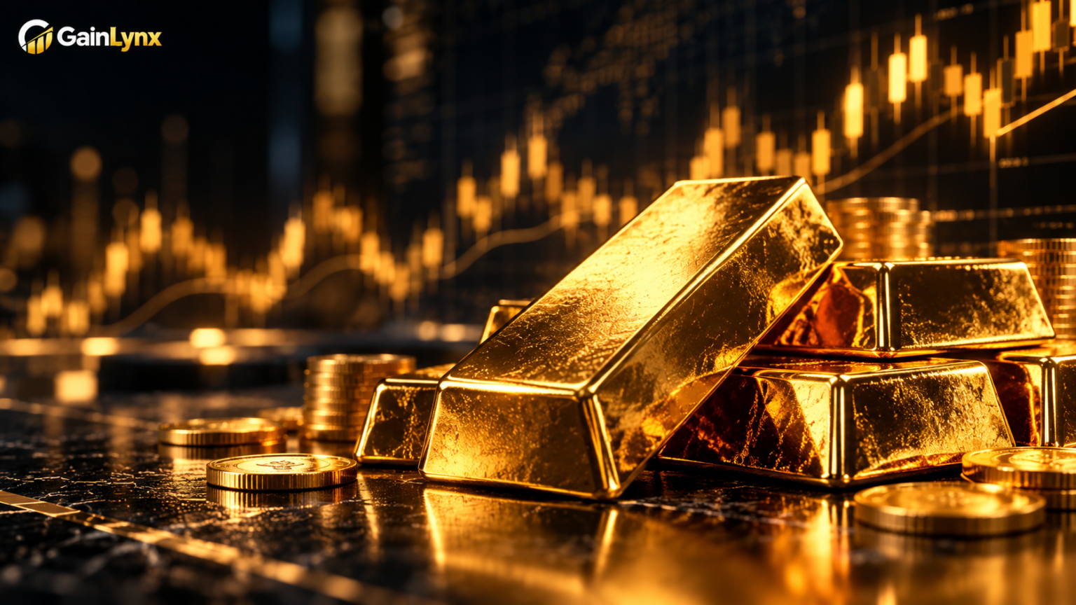 Gold price forecast showing gold bullion bars and financial trading charts as XAU/USD approaches the $4,200 resistance level.